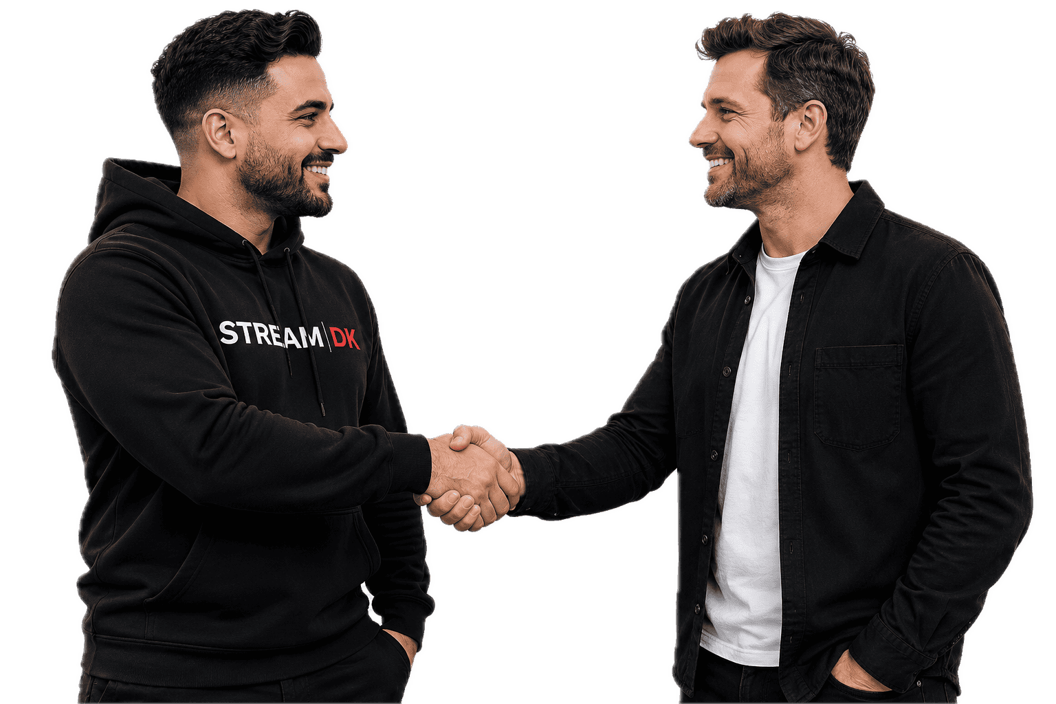 To forretningspartnere giver hånd — bliv IPTV-forhandler hos STREAM DK