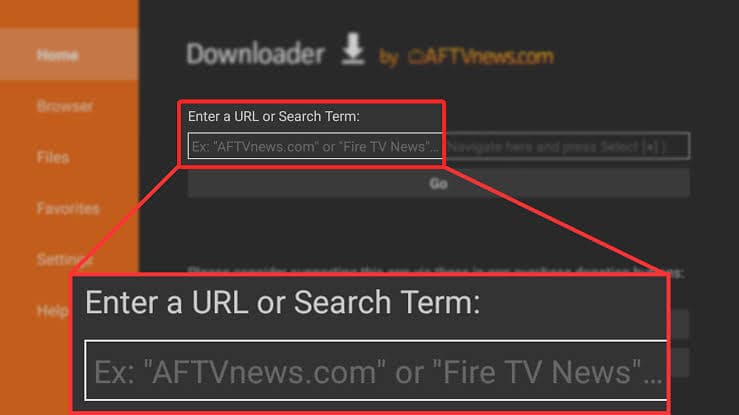 URL/kode-feltet “Enter a URL or Search Term” i Downloader-appen